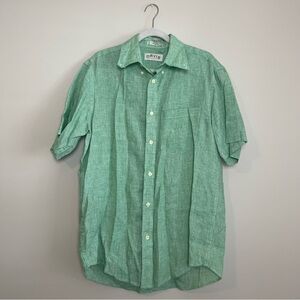 Orvis Green Gingham 100% Linen Collared Button Up Short Sleeve Mens Shorts